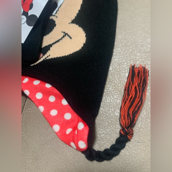 Disney Minnie Mouse Girls 2 Piece Black Knit Bowed Beanie Hat & Gloves NEW OSFM - Picture 4 of 10